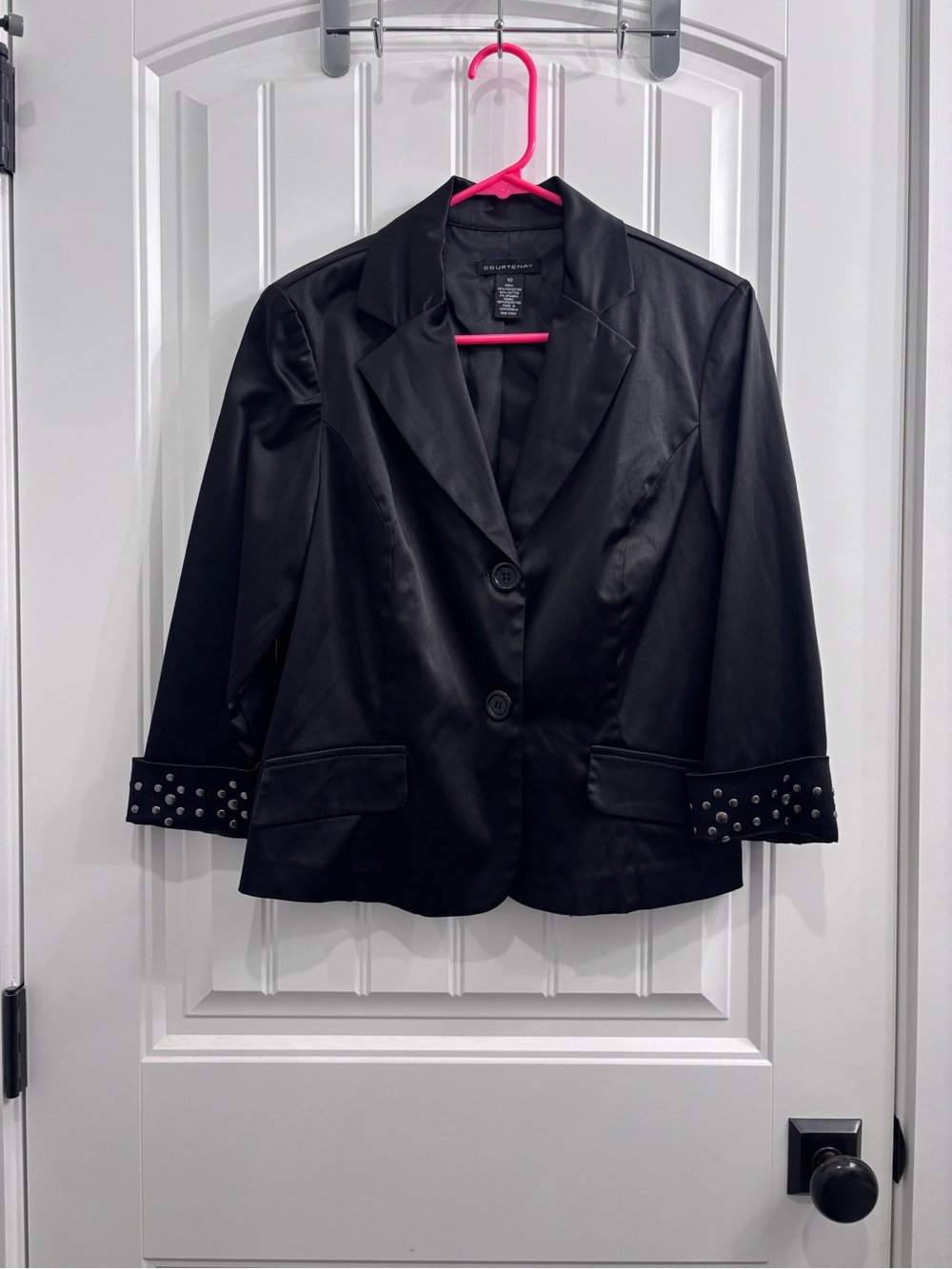Courtenay Black Stud-Cuff Satin Blazer